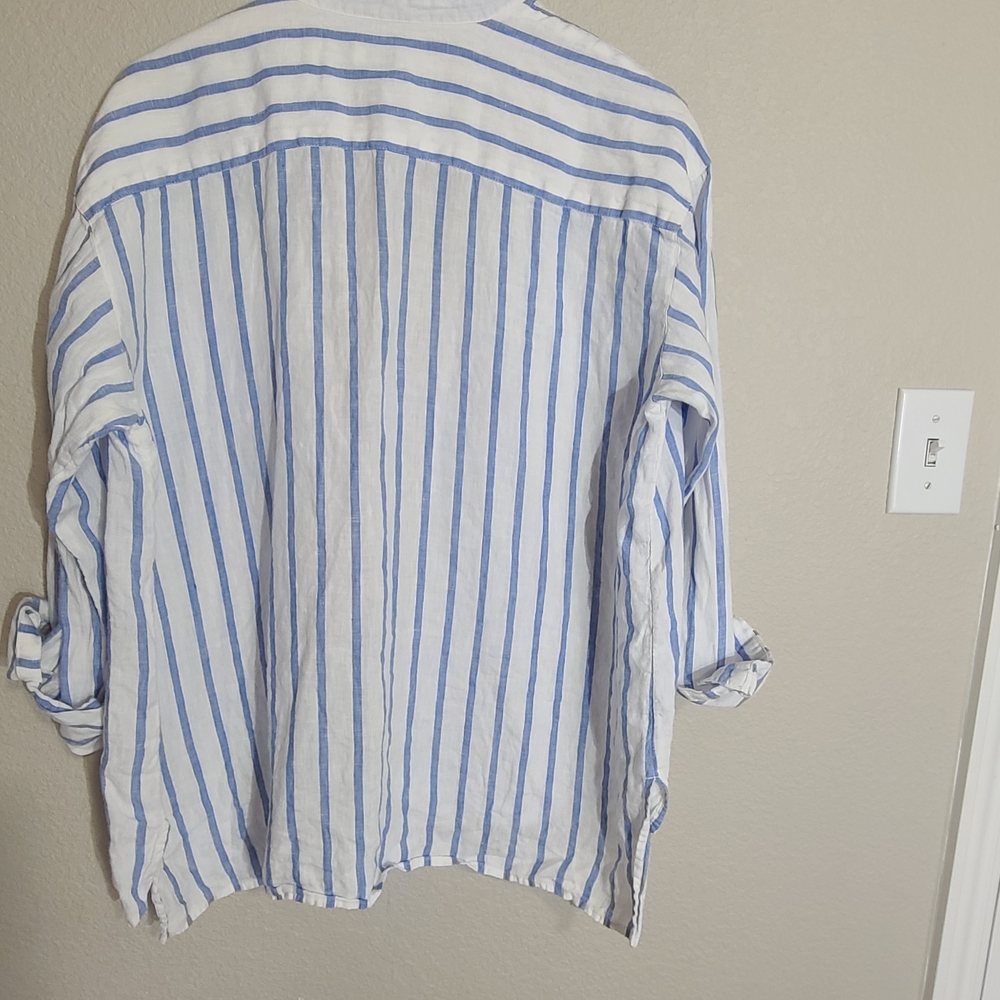 J. Jill Casual Blue and White Striped Shirt - Picture 4 of 6